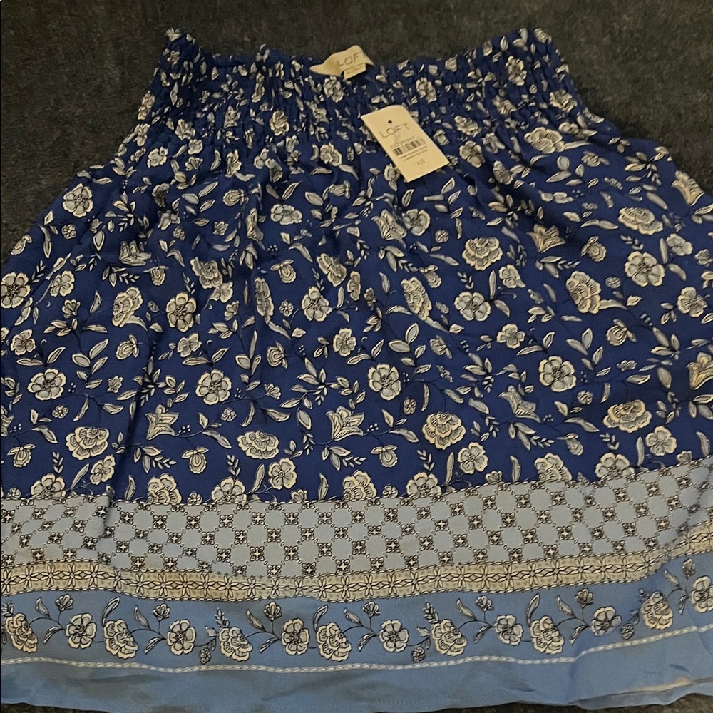 LOFT Royal Blue & Light Blue Floral Smocked Waist Mini Skirt